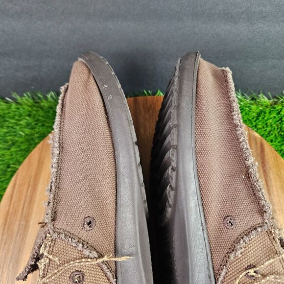 CROCS Santa Cruz Men\'s Size 13 Brown Canvas Slip-On Loafer Shoes Frayed main image 4